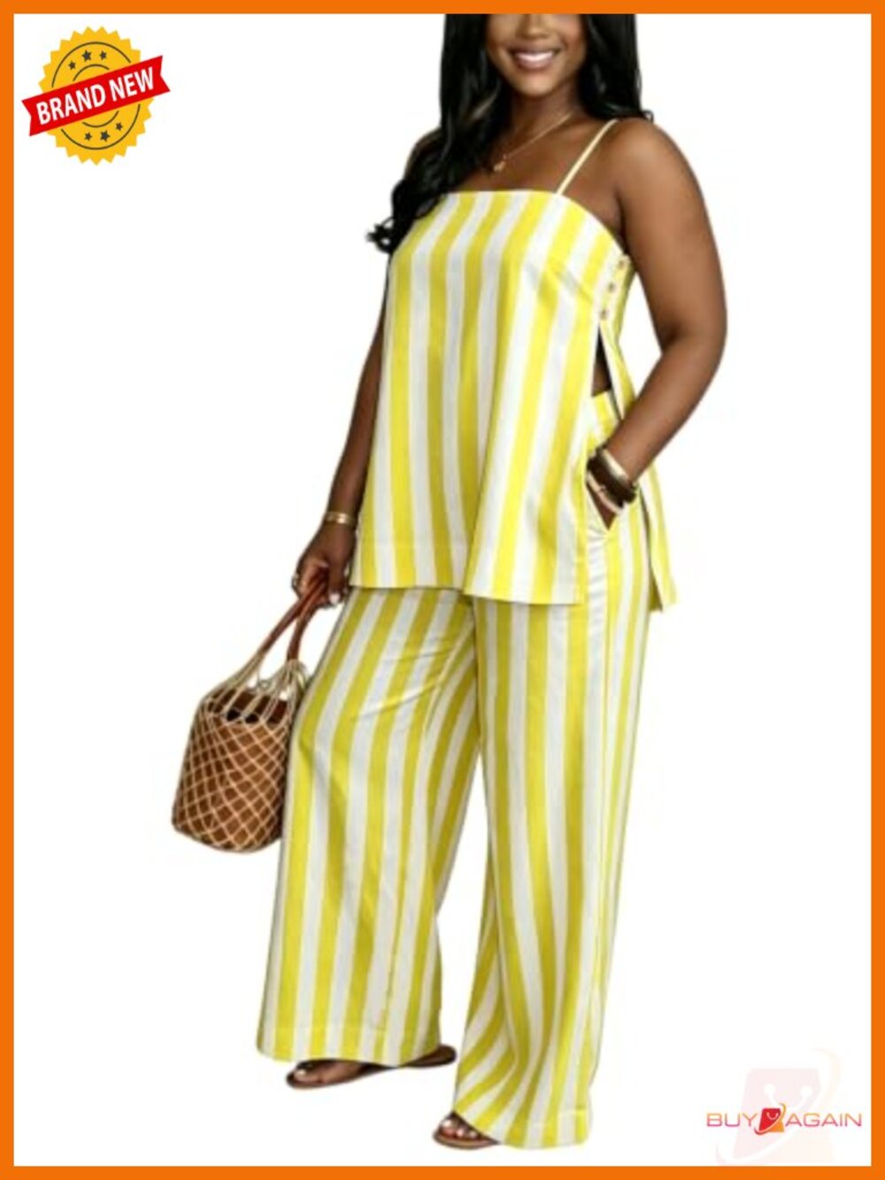 Women's 2 Piece Outfit Sleeveless Wide Leg Pants Set Polyester Summer
